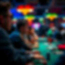 A vibrant poker tournament setting showcasing intense player focus.