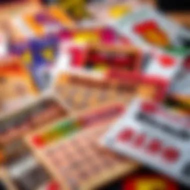 A visually appealing arrangement of various scratch-off ticket designs