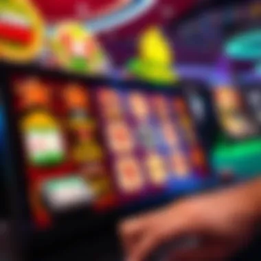 A vibrant visual of an online casino game interface featuring slots and card games