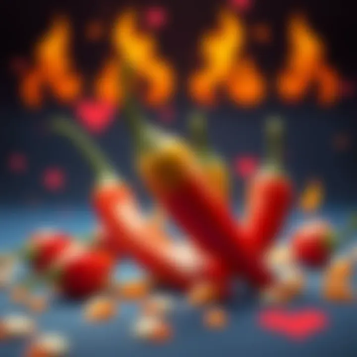 Symbolic graphics featuring chilli peppers and fire elements