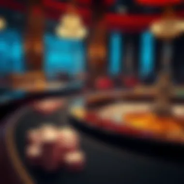 An elegant gaming table with chips and a roulette layout.