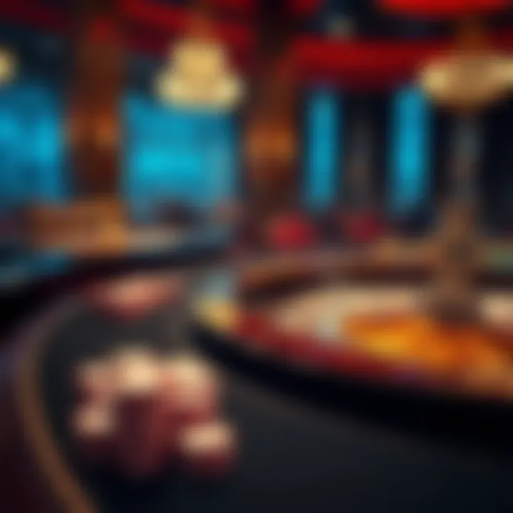 An elegant gaming table with chips and a roulette layout.