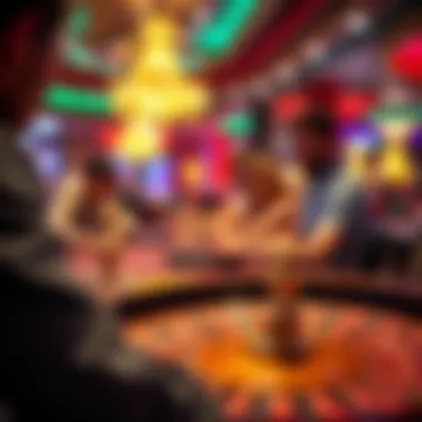 A vibrant scene of players engaged and focused at the roulette table.