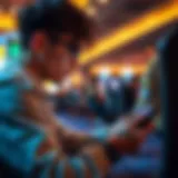 A gamer engrossed in a mobile app showcasing cash rewards