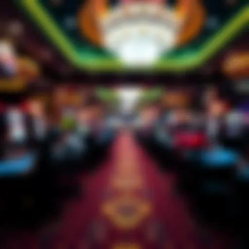 A panoramic view of a vibrant live casino floor with players engaged in various games.