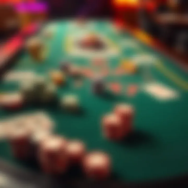 A vibrant Texas Tea gaming table showcasing chips and cards.