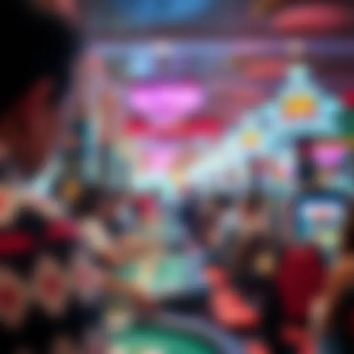 A vibrant Latino casino floor bustling with diverse patrons enjoying various games.