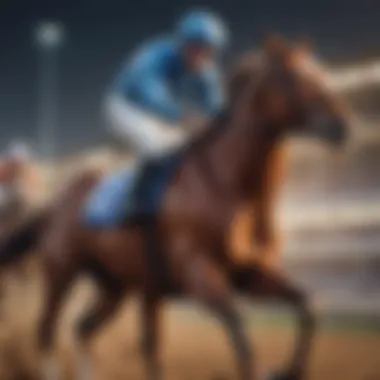 Close-up of a racehorse in action, capturing the thrill of competition