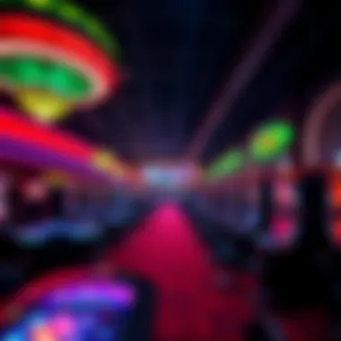 Interior of a vibrant casino hall with gaming tables