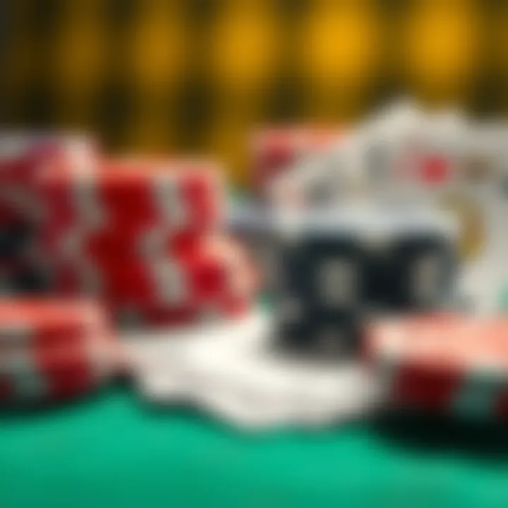 Close-up of poker chips and cards