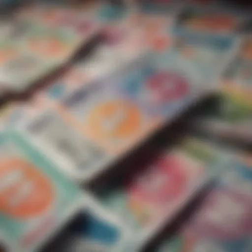 A vibrant display of New York Lottery tickets