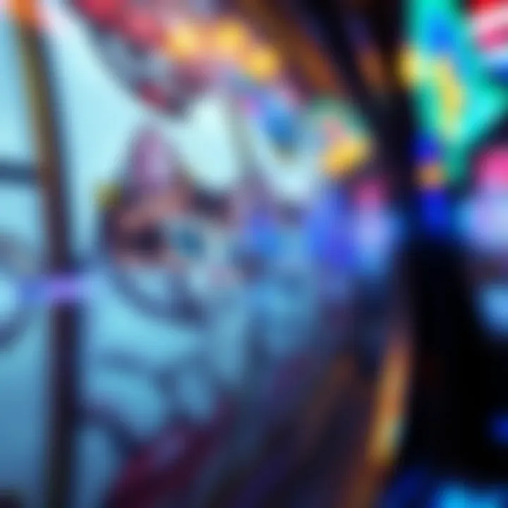 Close-up of a spinning slot machine reel featuring cats