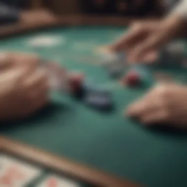 A close-up of a poker table during a high-stakes game, highlighting the tension and strategy.