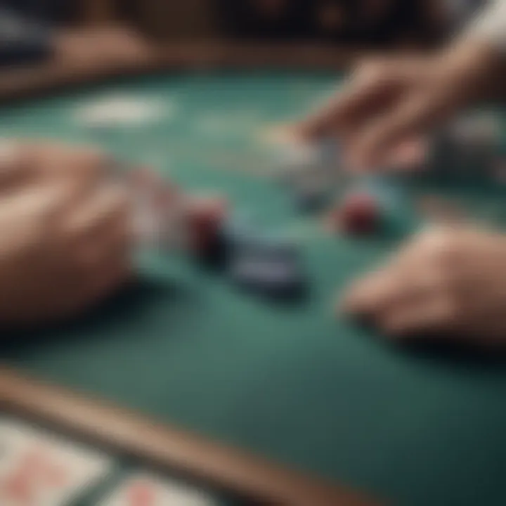 A close-up of a poker table during a high-stakes game, highlighting the tension and strategy.