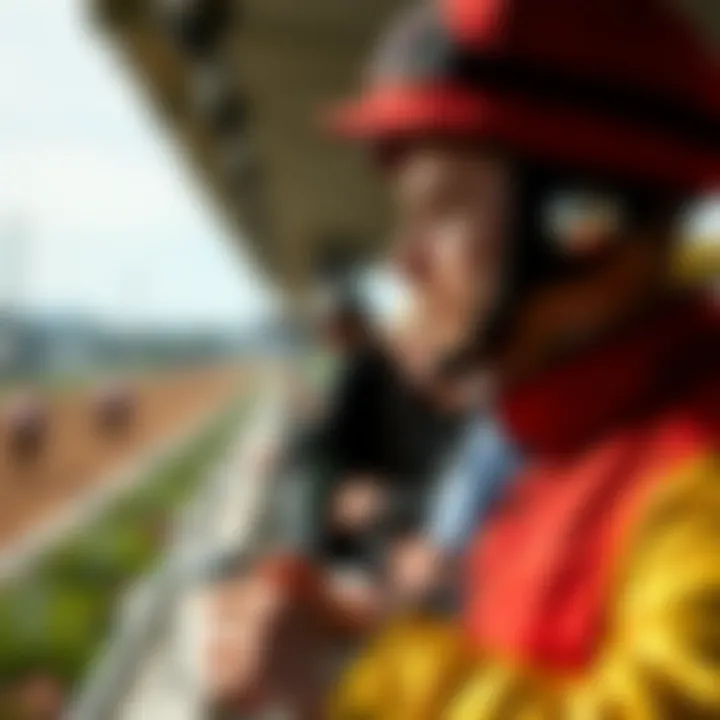 Close-up of a jockey placing a bet at the racetrack