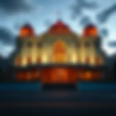 Exterior view of La Concha San Juan Casino at dusk showcasing its illuminated facade