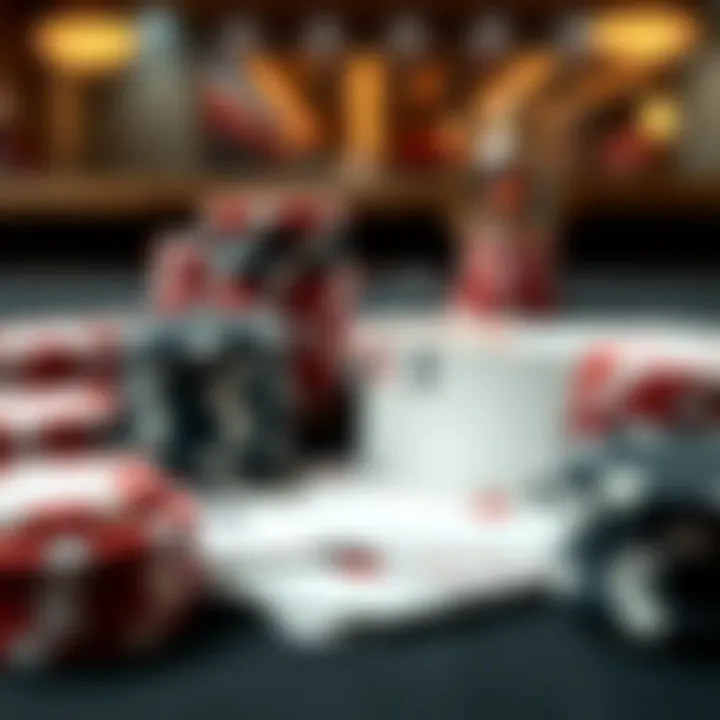 A detailed view of Lone Butte Poker chips and cards