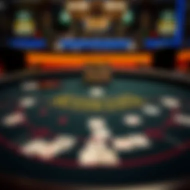 An intricate layout of a blackjack table showcasing the betting area and cards.