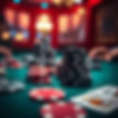 A close-up of poker chips and cards on a felt table, illustrating the intensity of a poker game