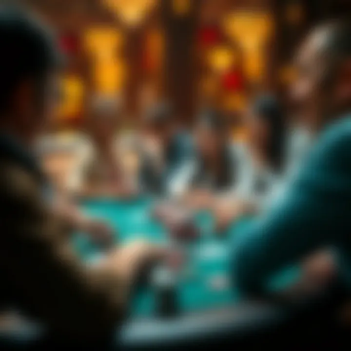 A diverse group of players engaged in a poker game, showcasing the social dynamics of casino life