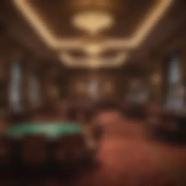 An elegant casino poker room with players at tables