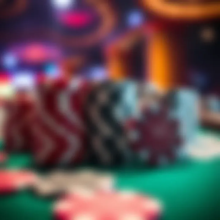 Close-up of poker chips and cards reflecting the excitement of the tournament