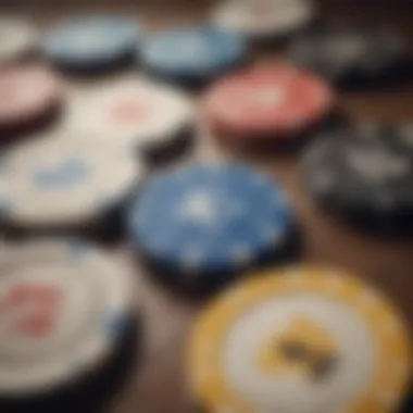 Close-up of different poker chip designs and materials