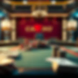 A strategic poker table setting with chips and cards