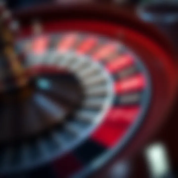 A close-up view of a classic roulette wheel showcasing its numbered slots and vibrant colors.
