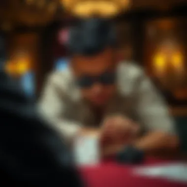 A strategist analyzing potential moves on a poker table.