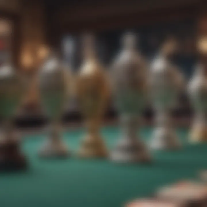 An array of trophies showcasing poker achievements