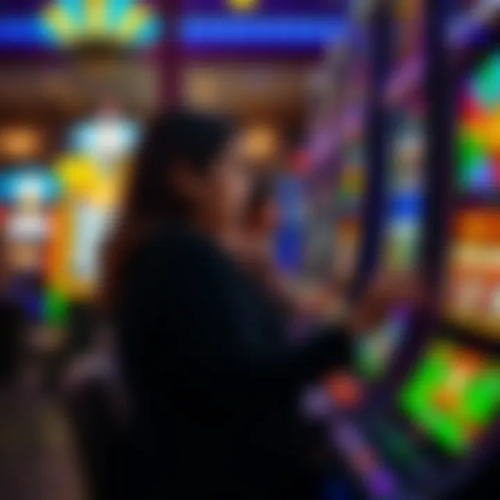 Player engaging with the slot machine in a casino setting